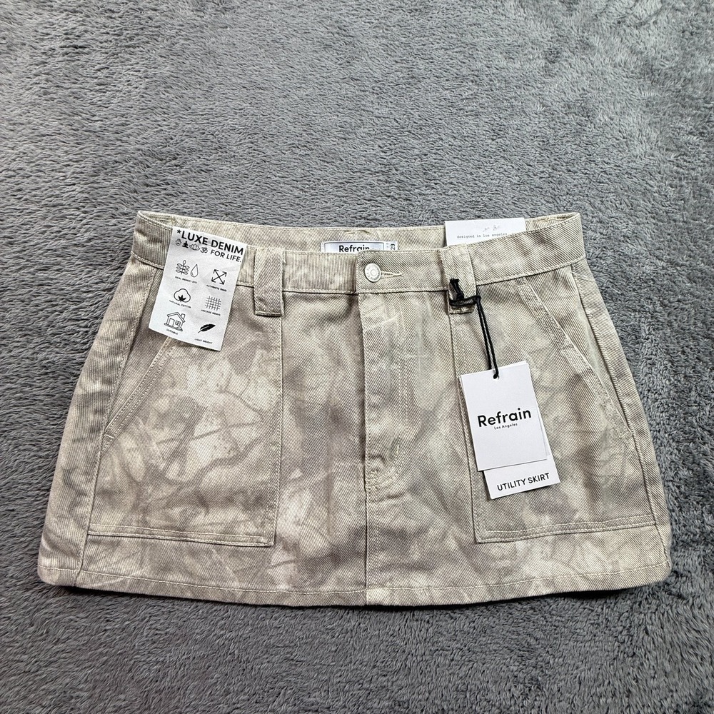 Refrain Los Angeles Utility Mini Skirt Womens 9 Tan Brown Camo Y2K Denim NWT